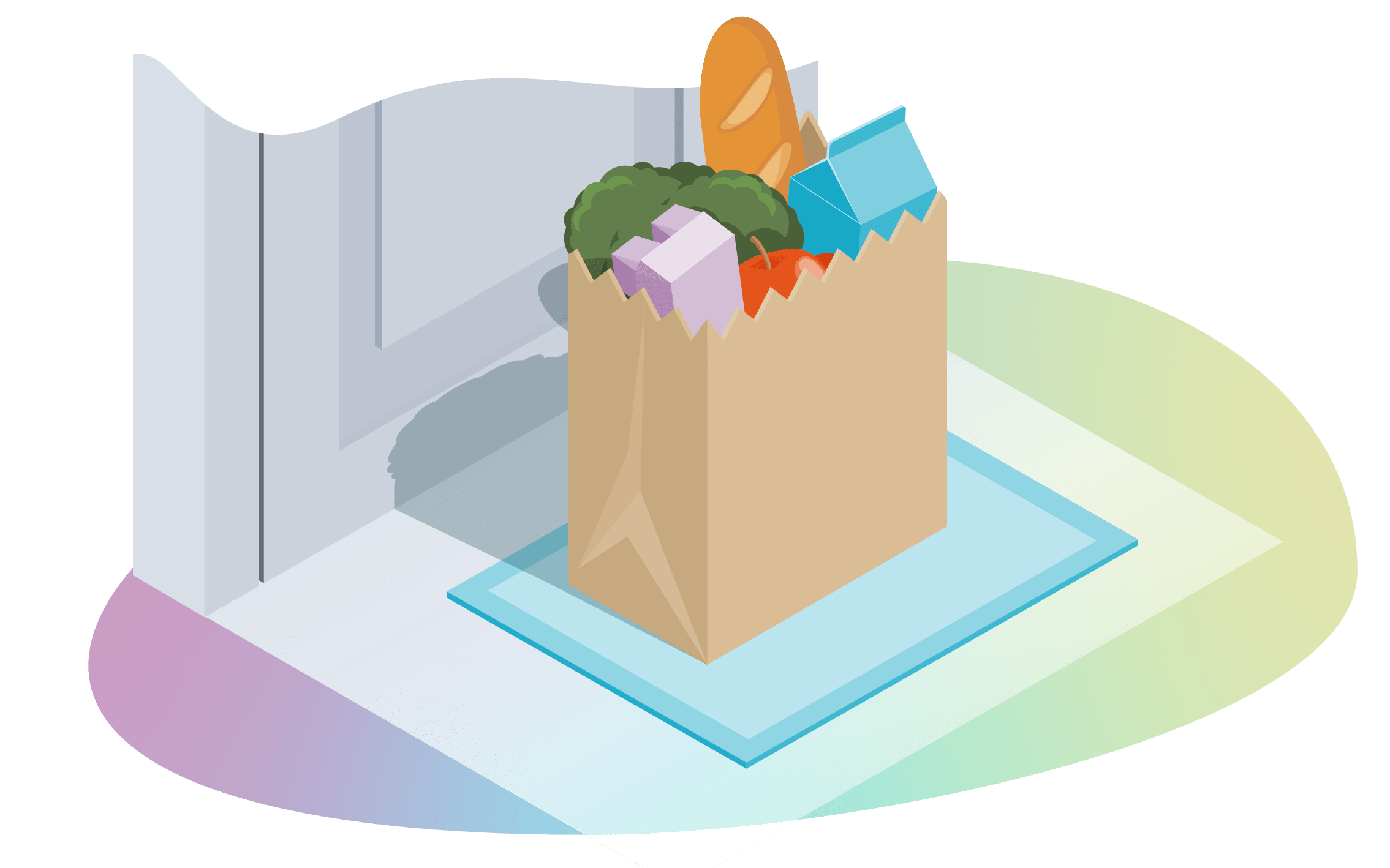 bag of groceries sitting on a doorstep