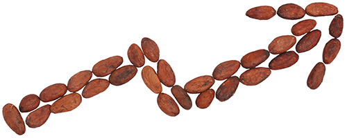 Arrow point up and to the left made out of coffee beans