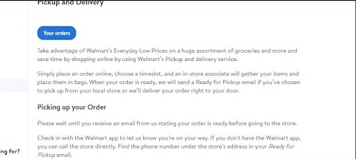 Screenshot of user interface showing the option to look up old grocery orders.