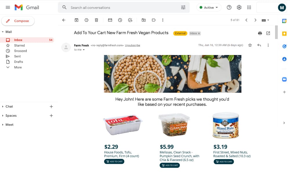 Online Grocery Store Marketing Email marketing personalized products
