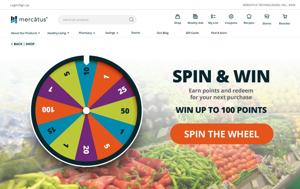Marketing Spin and win home page offer